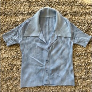 Blue Collared Crop Top